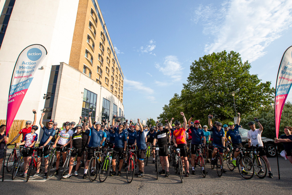 cyclists line up at the start of the ride