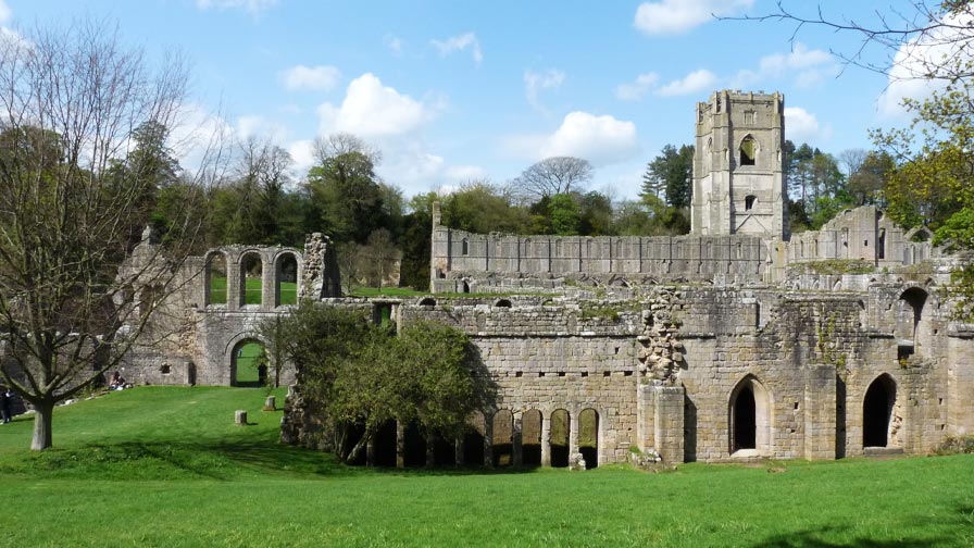 exterior of fountains abbey in yorkshire