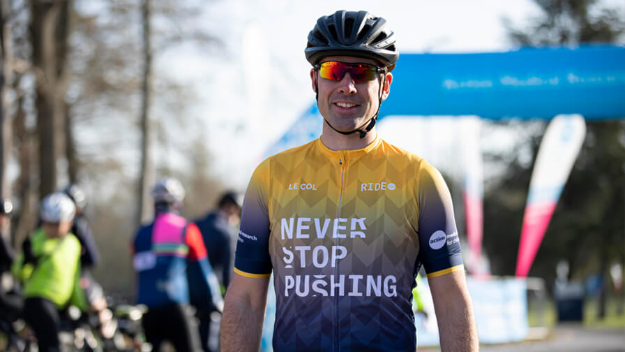 male rider modelling new cycling jersey