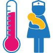 Fundraising thermometer and a nurse holding a baby 