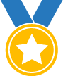 Gold medal with blue ribbon 
