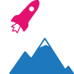 A rocket in the sky over mountains 