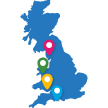 GB map with pins showing the Race the Sun locations 