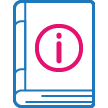 A blue book with a pink i icon on the cover