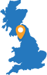 Map of the UK with in a pin in the Lake District Off-Road location 