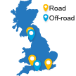GB map with pins showing the Race the Sun locations