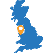 Map of the UK with in a pin in the Yr Wyddfa location 