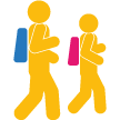 Ilustrated icon of two poeple hiking with backpacks 