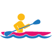 Ilustrated icon of a person paddling in a kayak 