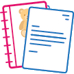 Illustration of a binder with a teddy bear on the front and a litter 