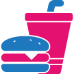graphic of burger and a drink cup with straw 