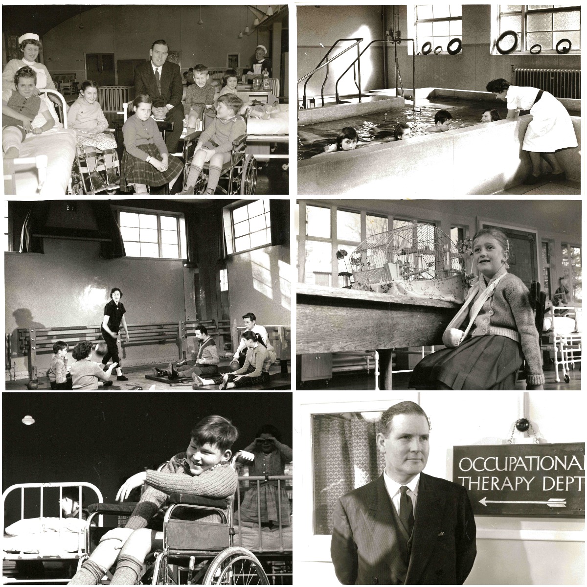 Collage of 1959 polio treatment images
