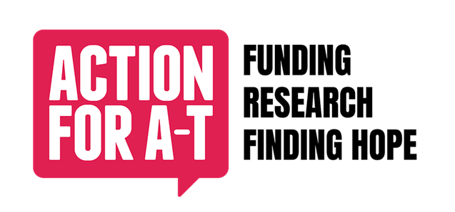 Action for A-T logo with strapline funding research, finding hope