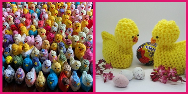Knitted and crocheted chickens