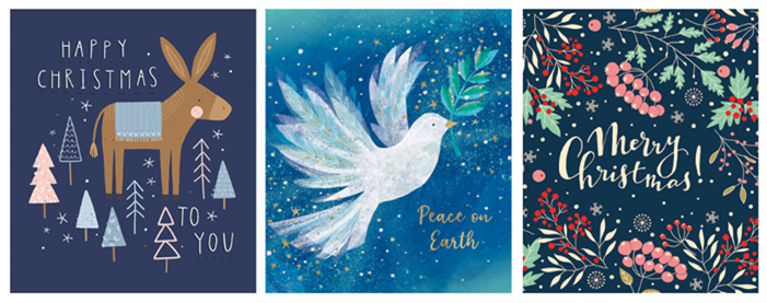 three sample christmas cards