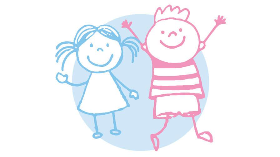 Illustration of two children smiling and having fun