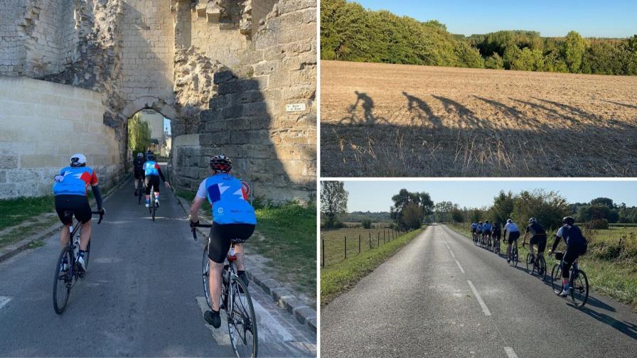Montage of Ziggurat riders on their way to France.
