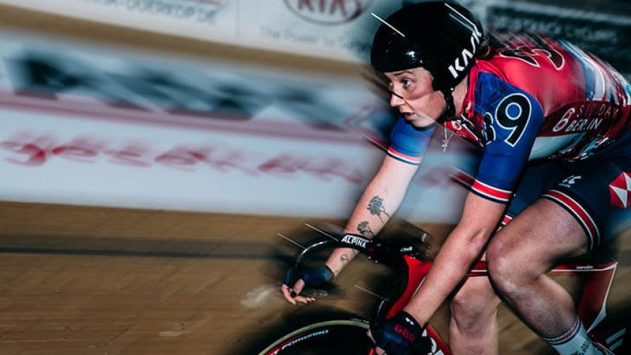 Katie Archibald riding on a track