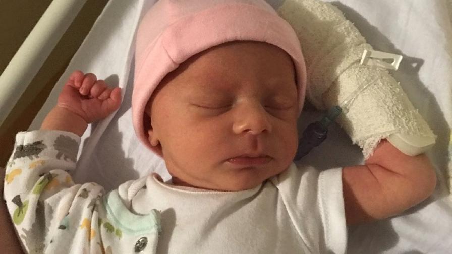 Eva as a baby in hospital.