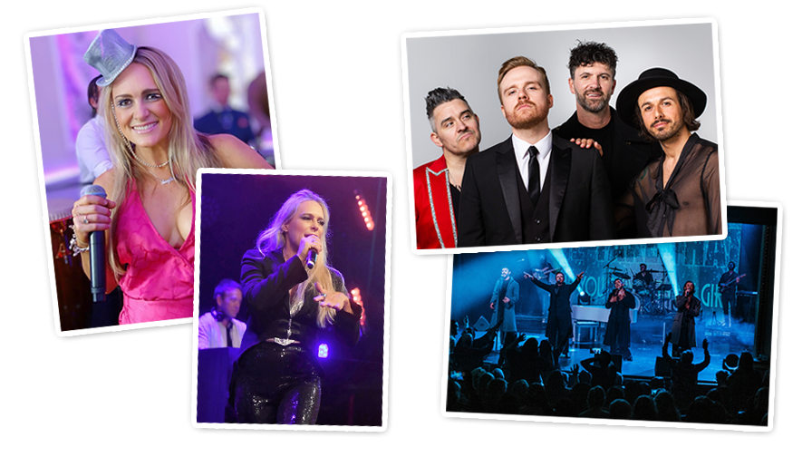 Photo collage Chrissy Bray and Re-Take That singing on stage