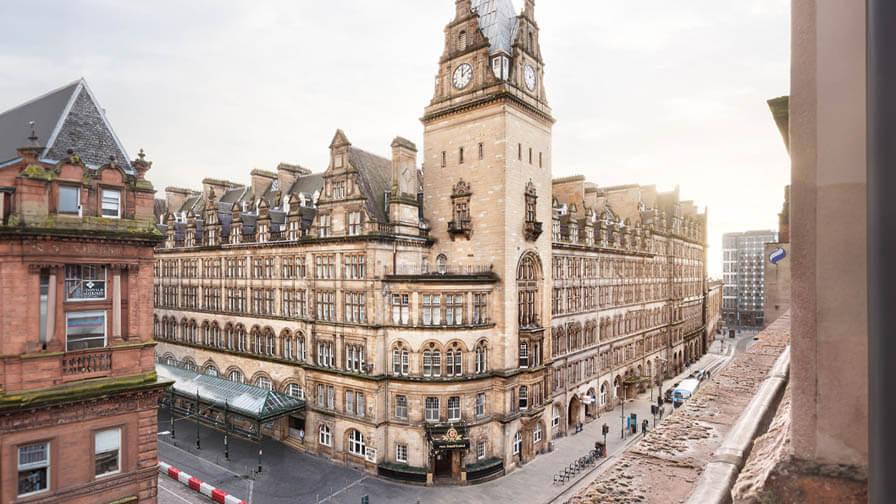 View of Grand Central Hotel looking down from rooftops across the sreet
