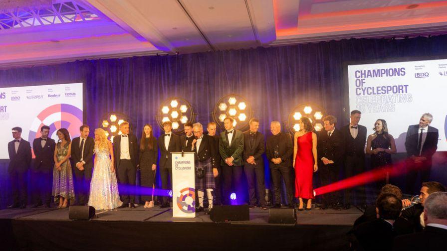 A number of the Cycling Superstar guests on stage