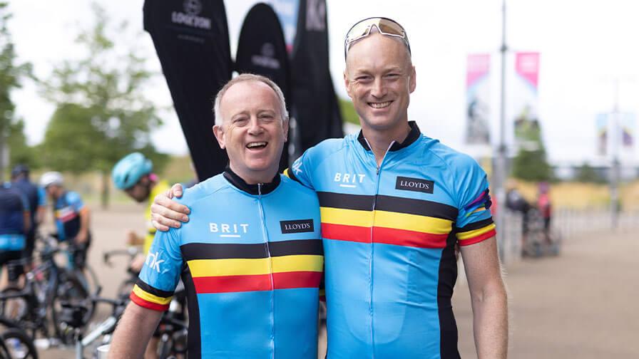 Mark Allen in a BRIT racing jersey after completing a ride