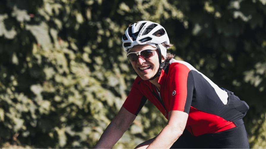 Cyclist smiling on the ride