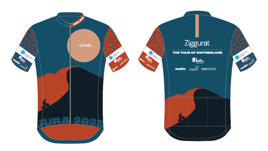 Blue, red and black cycling jersey