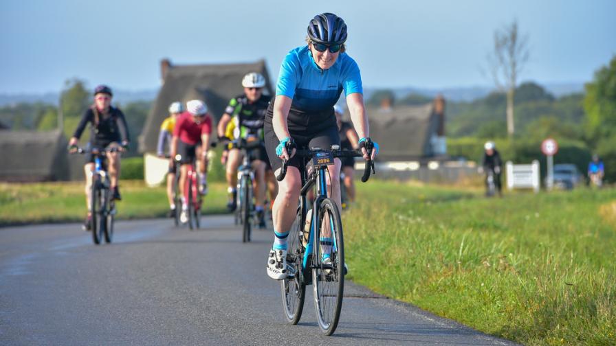 a group of cyclists on the route