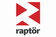 Raptor logo. Sylised angular white letter R set into a red Box