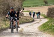 gravel riders on winding track