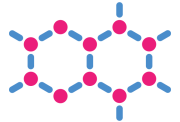 A blue and pink stylised illustration of a hexaginal chemical structure