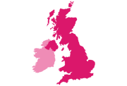 A pink illutration of the United Kingdom