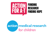 Action for A-T logo at the top with the Action Medical Research logo below. 