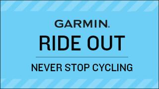 Garmin Ride logo and a group of riders posing at the start line
